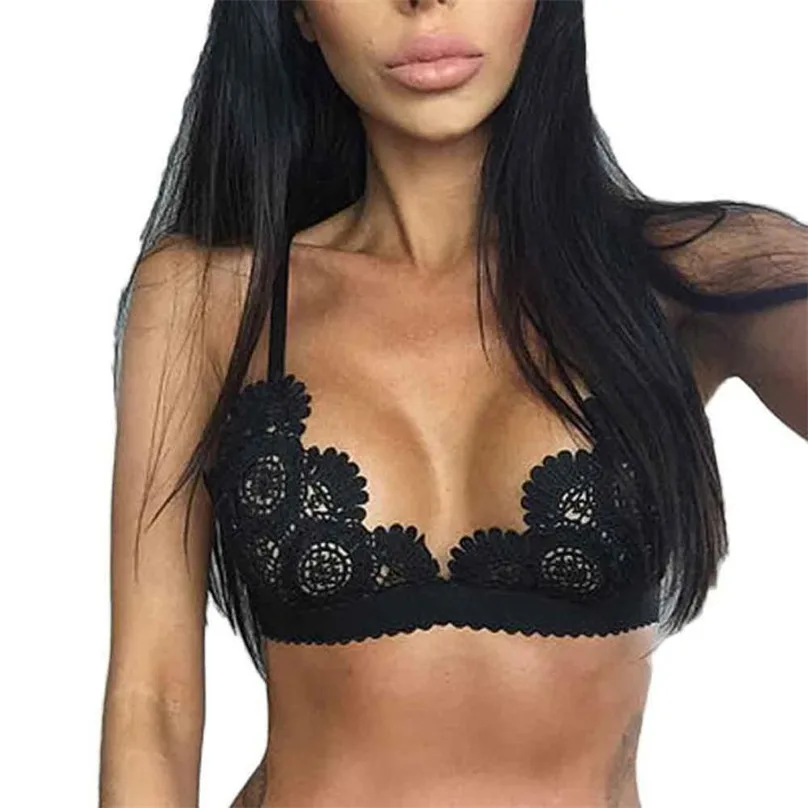 

Solid Color Women Fashion Sexy Lace Bra Adjustable Spaghetti Straps Bralette Deep V Push Up Soft Fitted See-Through Bra FUO#68