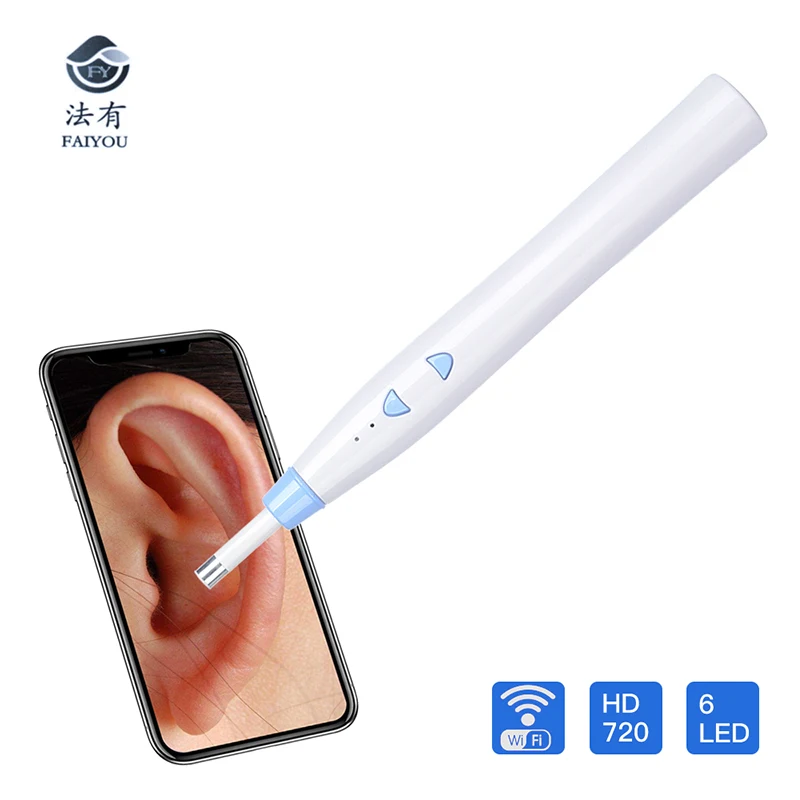 

F180 Integrated Style Wifi Visual Ear Endoscope Camera Lens 5.5 mm Diameter 6 LED Lights Support Video Photo Recording