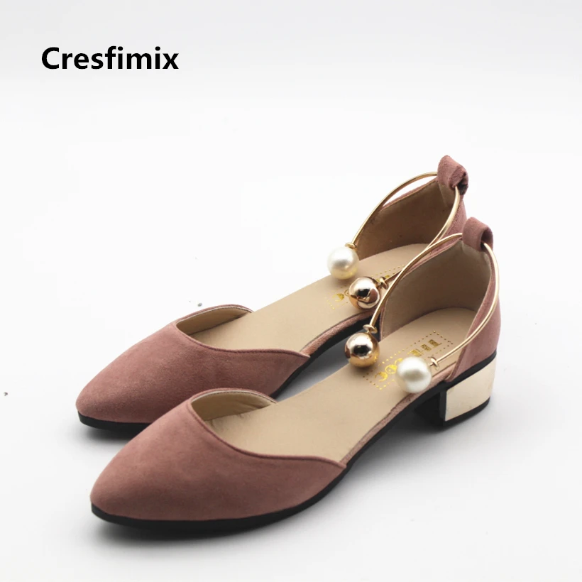 

Cresfimix zapatos de mujer women fashion spring and summer slip on high heel shoes with pearl bead lady cute slip on high heels