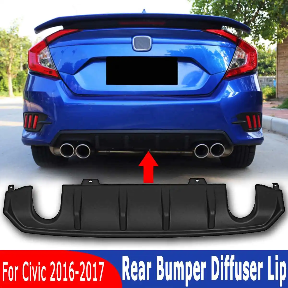 

Sport Tail Rear Bumper Size Splitters Diffuser Lip for Honda for Civic 2016-2017 Sedan JDMRSTurbo Exterior Part