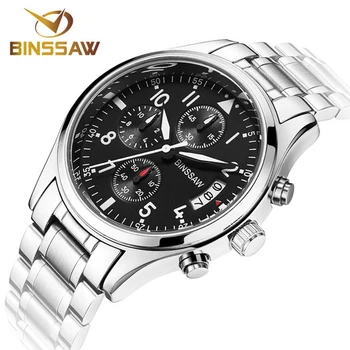 

BINSSAW Mens Top Luxury Brand Quartz Watch Stainless Steel Men Fashion Casual Leather Waterproof Sport Watches Relogio Masculino