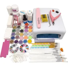 36 Вт УФ-сушилка лампа 18 Цветная Акриловая Пудра Стразы УФ гель для ногтей набор гелевых инструментов набор