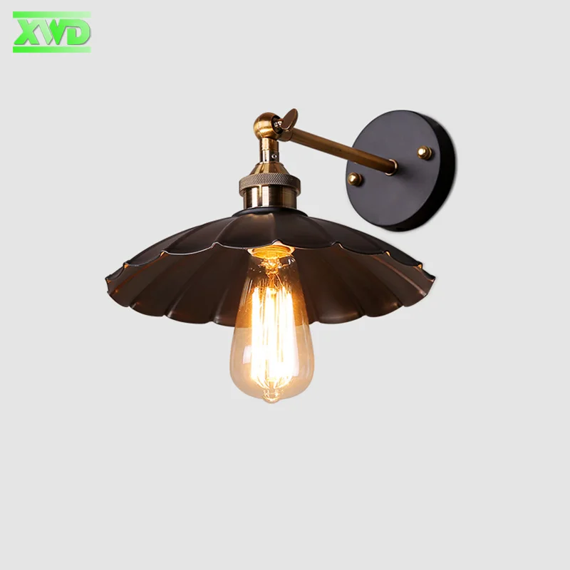 

American Loft Industrial Wall Lamps Vintage Bedside Wall Light Metal 25cm Lampshade E27 Edison Bulbs 110V/220V leaf Lamps BH61