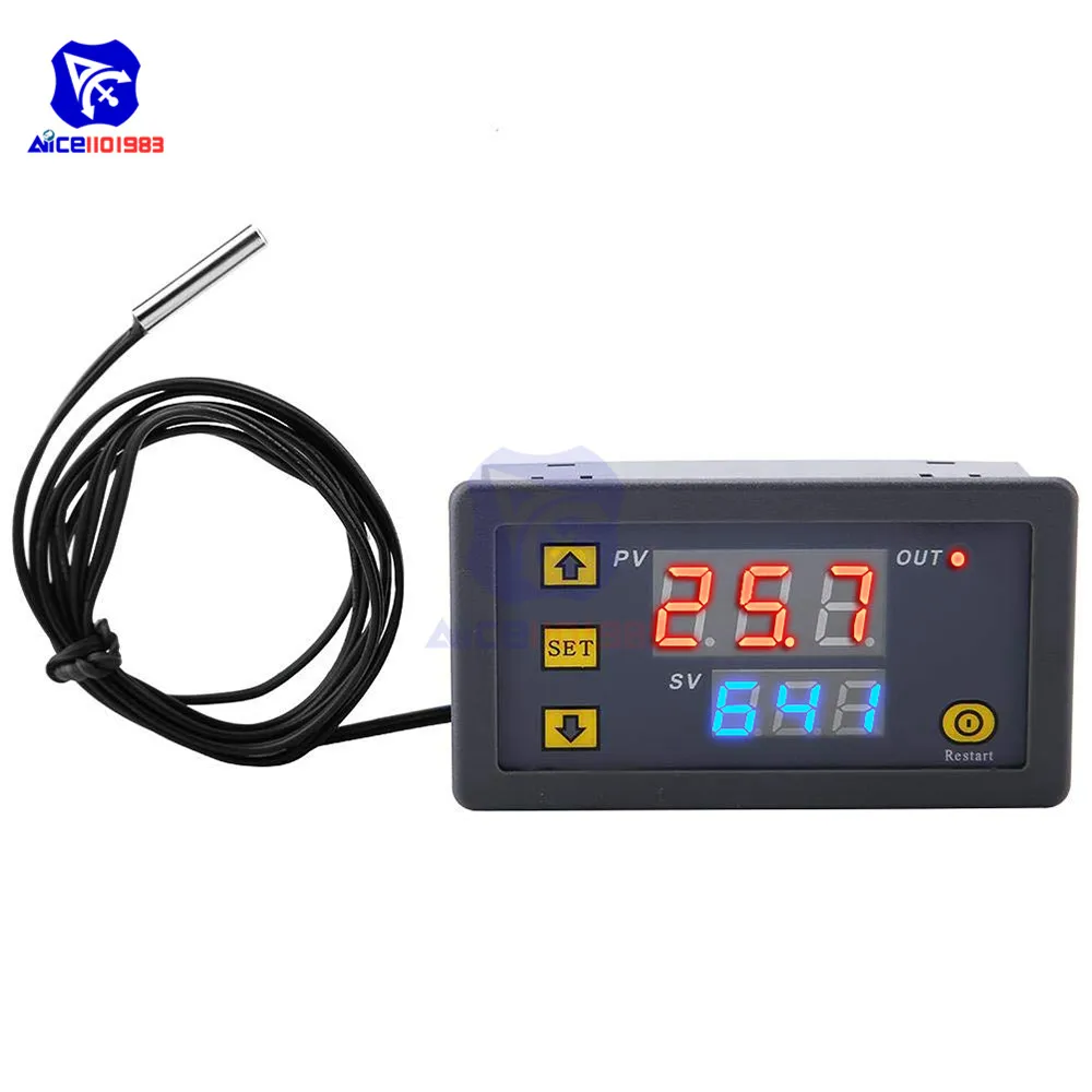 High Precision Digital Temperature Thermostat Controller Red Blue W3230 AC DC 