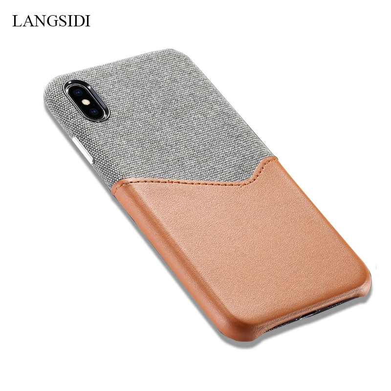 

Case for iPhone X XS XR XS Max Cover Genuine Leather with Soft Fabric Thin Light Card Slot Shockproof canvas Case for iPhone X