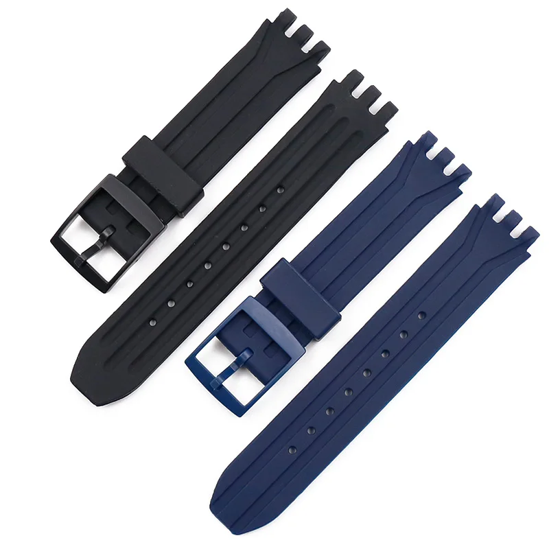 Силиконовый ремешок для мужских часов Swatch SUIK400 SUIB400 резиновый с пряжкой язычком