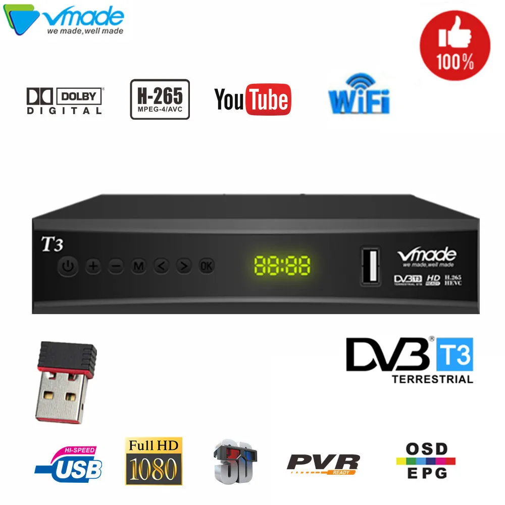 

Newest DVB-T2 digital Terrestrial tv receiver support for H.265 YouTube dobly DVB-T3 tv box USB 2.0 Scart tv tuner with USB wifi
