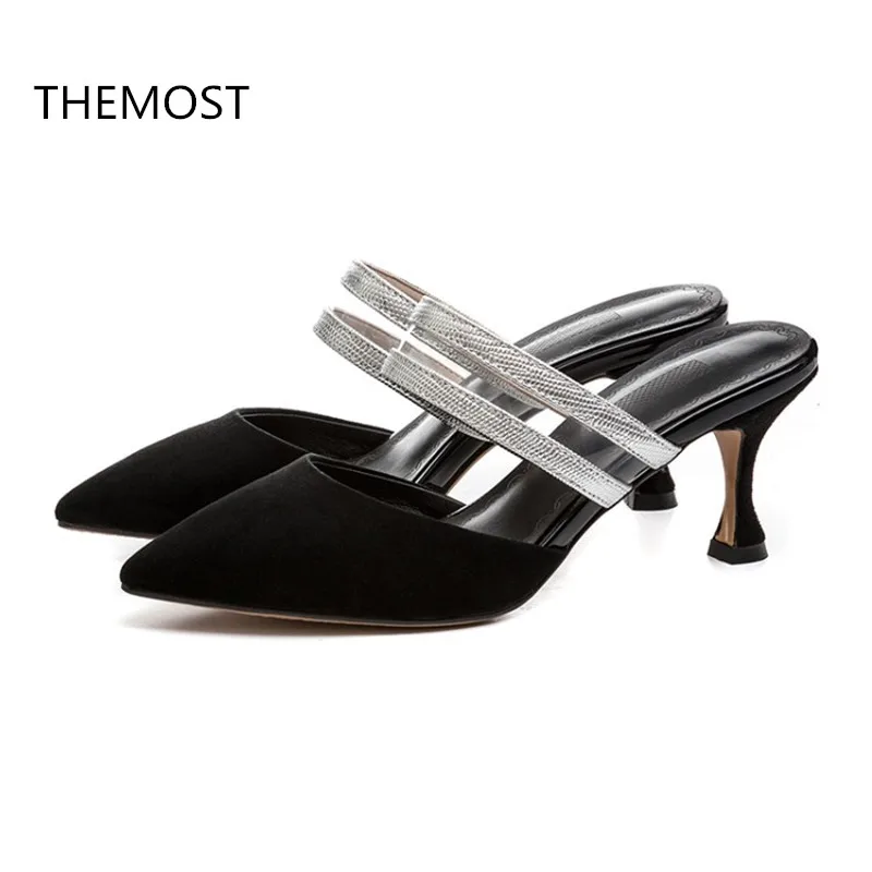 

THEMOST Summer High-heeled Slides sexy Thin Heels woman slippers Summer outdoor slippers 2 colors to choose from Shallow shoes