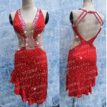 Платье для латинских танцев для девочек Одежда для латинских танцев Румба одежда для самбы платья для сальсы сценическая одежда платье для латинских выступлений с лямкой на шее, красное