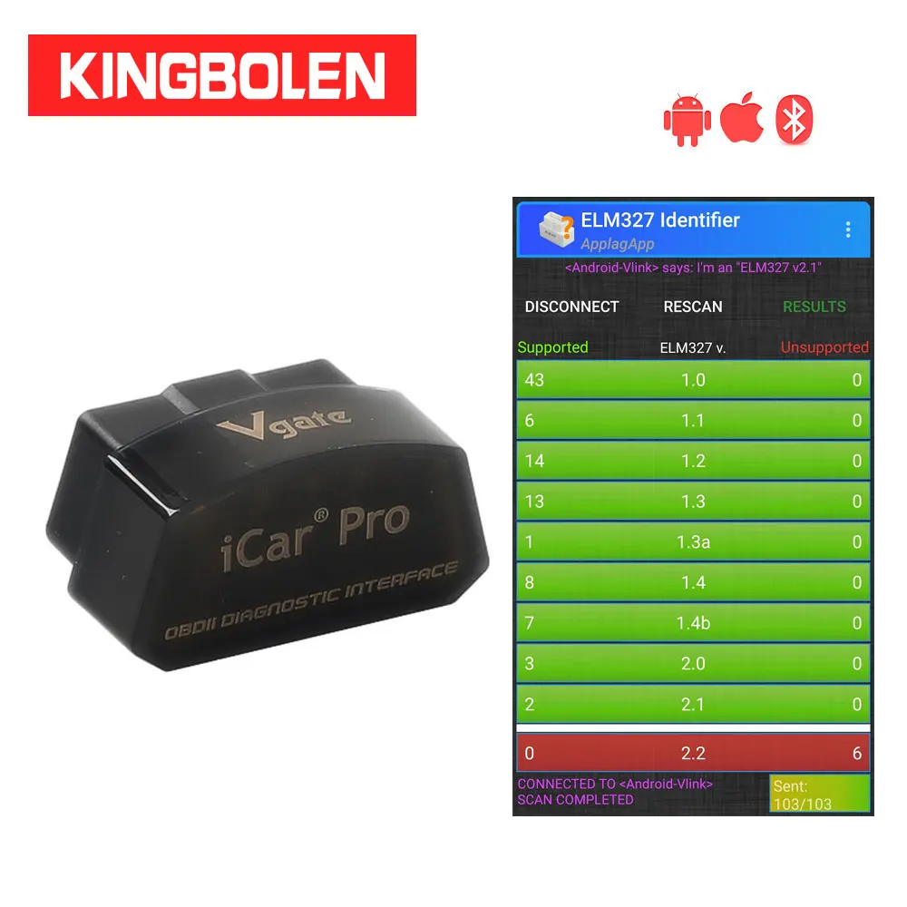 Vgate icar pro bluetooth 4 0 auto wake up mode elm327 v2 1 obdii code