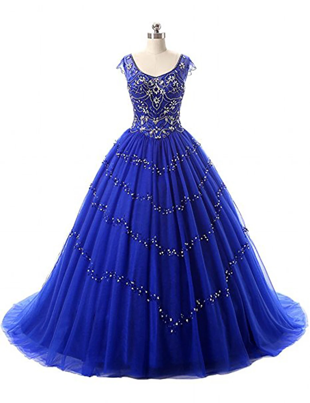 Royal Blue Graduation Dresses 2017 Beaded Quinceanera Short Sleeves