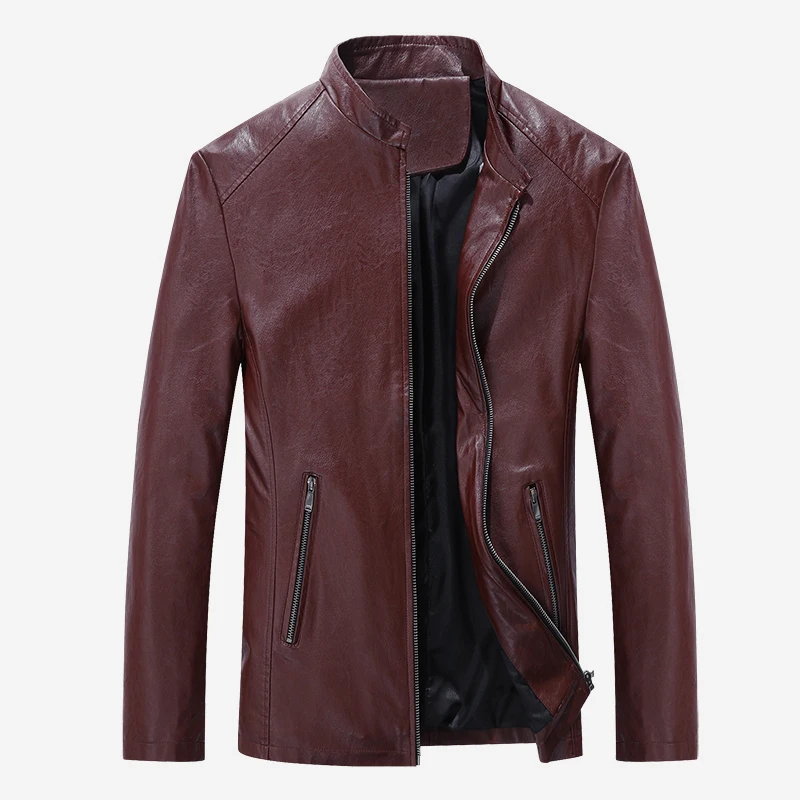 Высококачественная тонкая искусственная кожа куртка мужская одежда осеннее тонкое мужское повседневное кожаное пальто однотонное тонкое пальто с воротником-стойкой overcoat