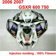 Motorcycle ABS plastic fairings for Suzuki injection GSXR600 2006 2007 white blue black fairing kit GSXR 750 K6 K7 06 07 TN29