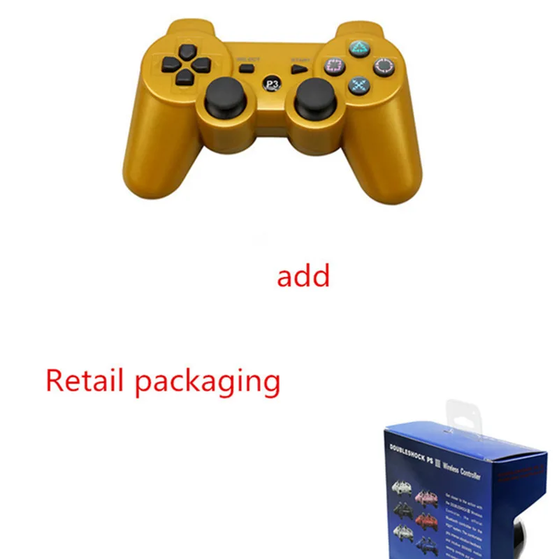 Беспроводной геймпад Bluetooth для PS3 контроллер для Playstation 3 для Dualshock PS3 контроллер - Color: gold with box