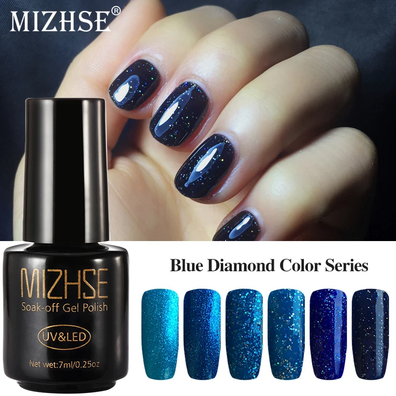 

MIZHSE Soak off Gel Polish Nail Art UV LED Gel Polish Pure Colors Nail Varnish Polish Coat Primer Blue Diamond Gel UV Construtor