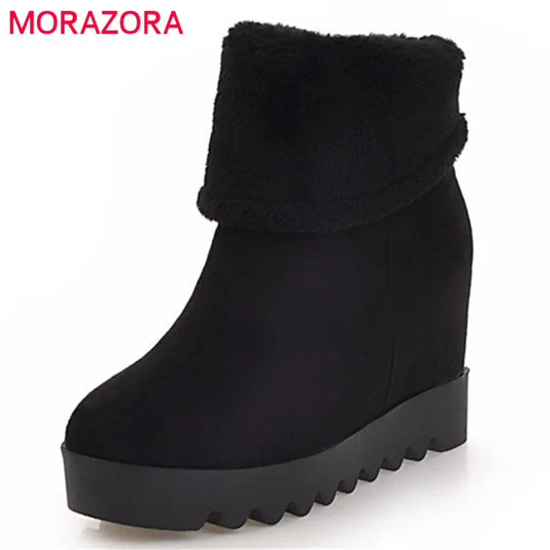 

MORAZORA 2018 new arrival ankle boots for women round toe comfortable platform boots solid colors warm snow boots winter shoes