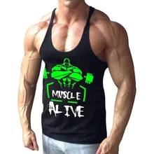 MUSCLE ALIVE, мужская майка для бодибилдинга, Стрингер, рубашки для тренировок, y back, хлопок, спандекс, одежда для спортзала, фитнес, майки без рукавов