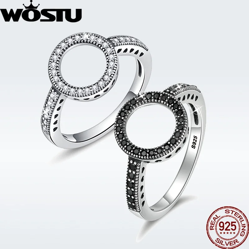 

WOSTU 2019 Hot Sale Real 925 Sterling Silver Lucky Circle Finger Rings For Women Fashion Jewelry Gift DXR041