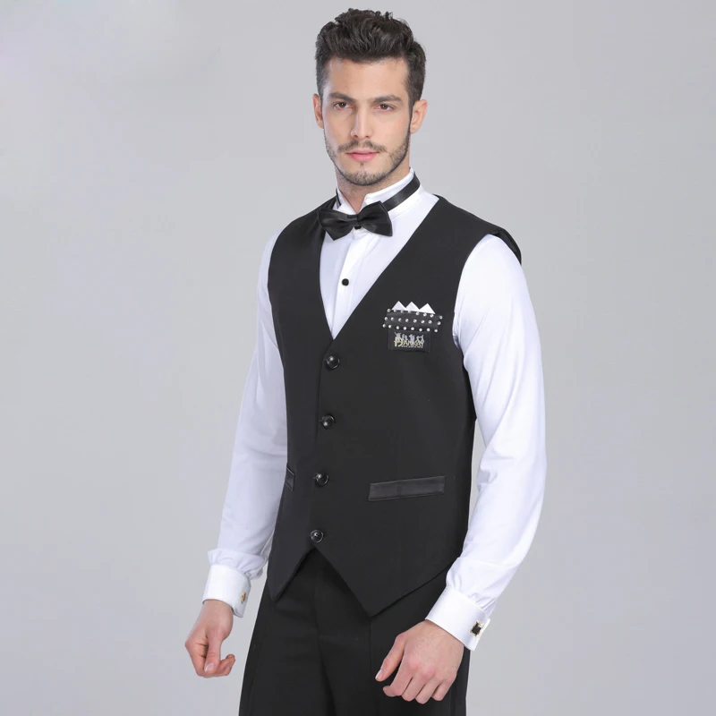 

New Men Latin Performance Dance Black Vest Tops Costume Chacha Female Practice Suit Jacket Clothing Tango Dancing Clothes DWY695