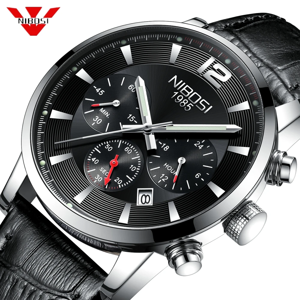 

NIBOSI 2018 New Design Fashion Brand Watches Mens Leather Sport Date Chronograph Quartz Watch Male Gifts Clock Relogio Masculino