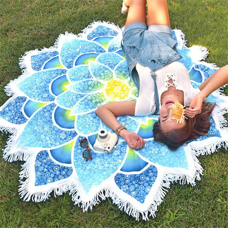 Новое поступление индийская МАНДАЛА ГОБЕЛЕН Лотос коврик йога богемный цветок набивной платок солнцезащитное средство с бахромой пляжное полотенце
