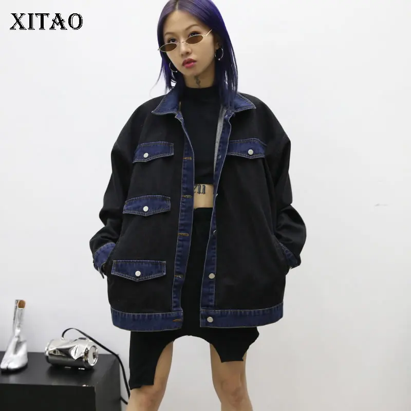 Casual Collar See Mode Automne 2018 down Manches xitao Nouveau Unique Poitrine Veste Picture Turn Corée Femmes Lâche Patchwork Pleine Ljt4633 nPY5q5UZA