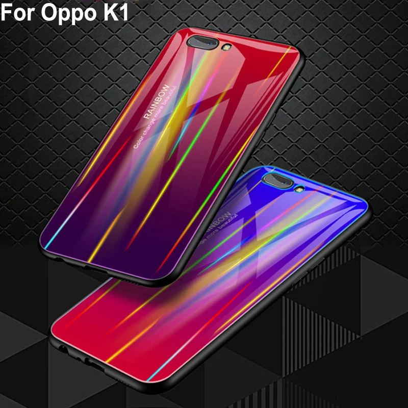 Лазерная защитная пленка из закаленного стекла чехол для Oppo K1 Аврора Градиент