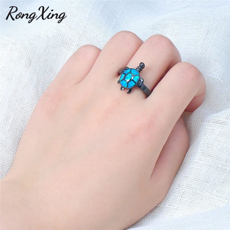 RongXing винтажные Модные кольца с голубым огненным опалом для женщин обручальное