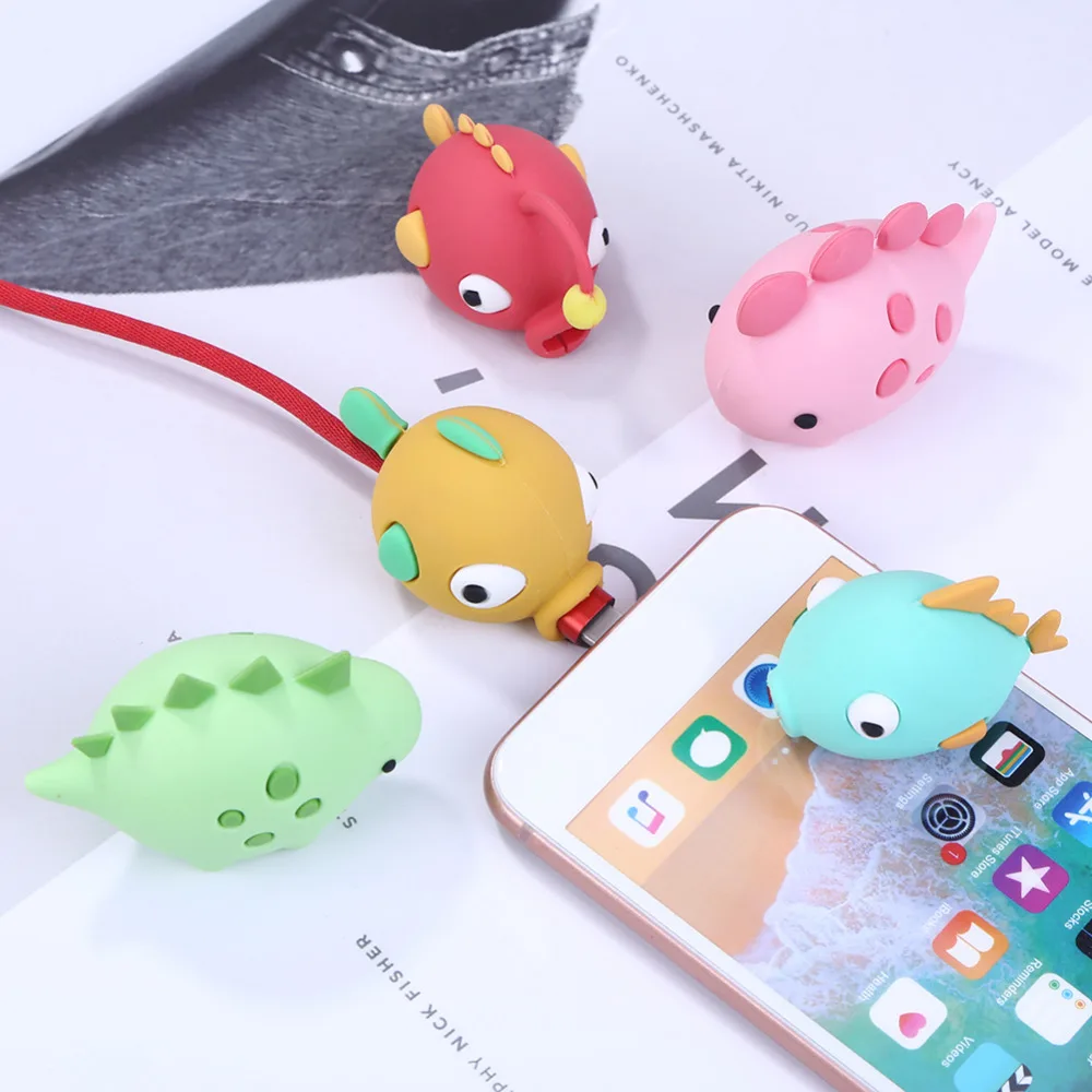 

USB Charging earphone Case Cover Data Cable Protector Animal Doll Model Winder Phone Holder Silicone Data Cable Bite Protector