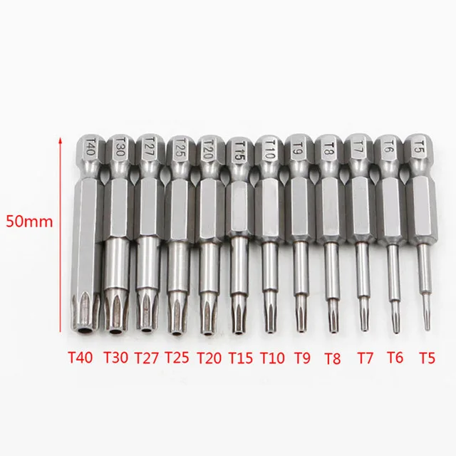 

Fixmee 12pc/Set !!! Professional 1/4 Inch Length 50mm T5-T40 Magnetic Torx Electric Screwdriver Bits Tip