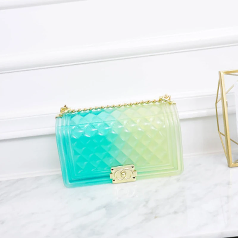 

Rhyme Bag Store 2019 Jelly Package New Original Color Transparent Small Square Bag Retro Shoulder Chain Ladies Messenger Bag