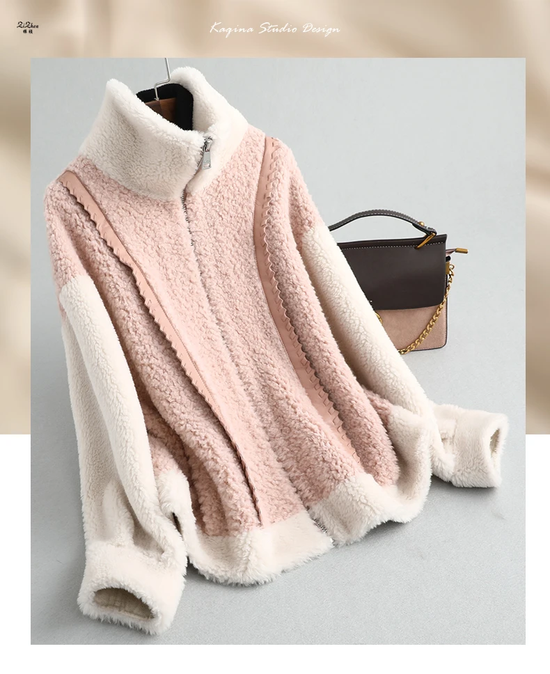 

ZiZhen Woolen Coat With Zipper Pink Jacket Shorts Outerwear Mandarin Collar Spring Autumn New Woman KQN59387