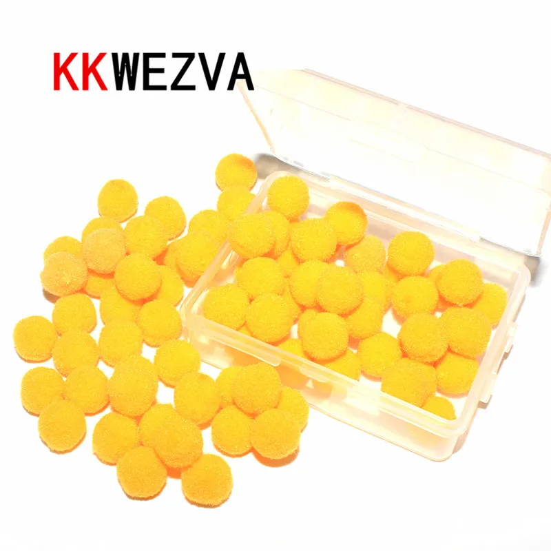

KKWEZVA 1cm/100pcs Fly fishing flies mimic fish eggs yellow trout bait floating plush balls Eggs Fishing lures