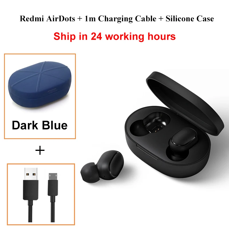 Оригинальные Xiao mi Red mi AirDots TWS mi True Беспроводные Bluetooth 5,0 наушники DSP шумоподавление Гарнитура наушники контроль AI - Цвет: Add Cable n Case DB