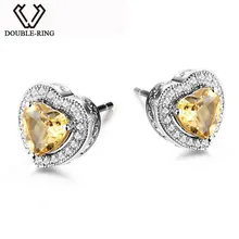 DOUBLE-R сердце натуральный цитрин 925 стерлинговое серебро серьги женские серьги с желтым камнем серёжки для девочек серьги серебро 925 с камнями серьги с камнем Серьги для женщин серьги гвоздики