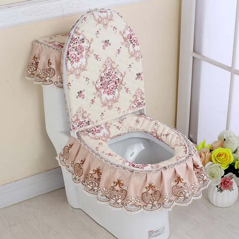 3 Pcs/Set Toilet Seat Cover Set Lace Floral Print ...