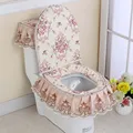3 teile/satz Wc Sitz Abdeckung Set Lace Floral Print Closes Protector Wc Kissen Pad Badezimmer Dekor E2S|WC-Sitzbezüge| -