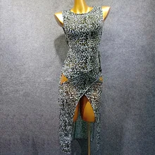 Платье для латинских танцев, женское платье с круглым вырезом, без рукавов, с разрезом, леопардовая Одежда для взрослых, Румба, ча, ча, Самба, платья для танцев, сценическая одежда, DN3375