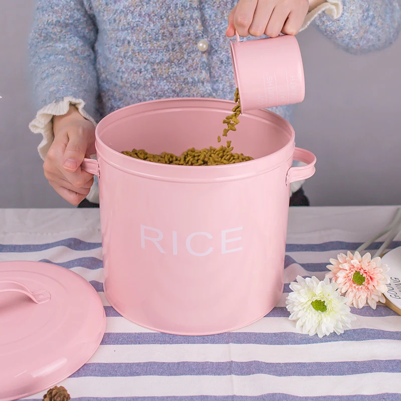 

10 Jin Rice Bucket Pet Food Pot Seal Storage Tank Steel Househould Moisture-proof Cover Sealing Kitchen Utensils Multifunction