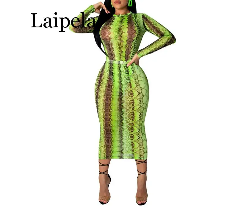 

Laipelar Sheer Mesh Summer Dress Women Fashion Sexy O Neck Long Sleeve Sheath Club Party Dresses