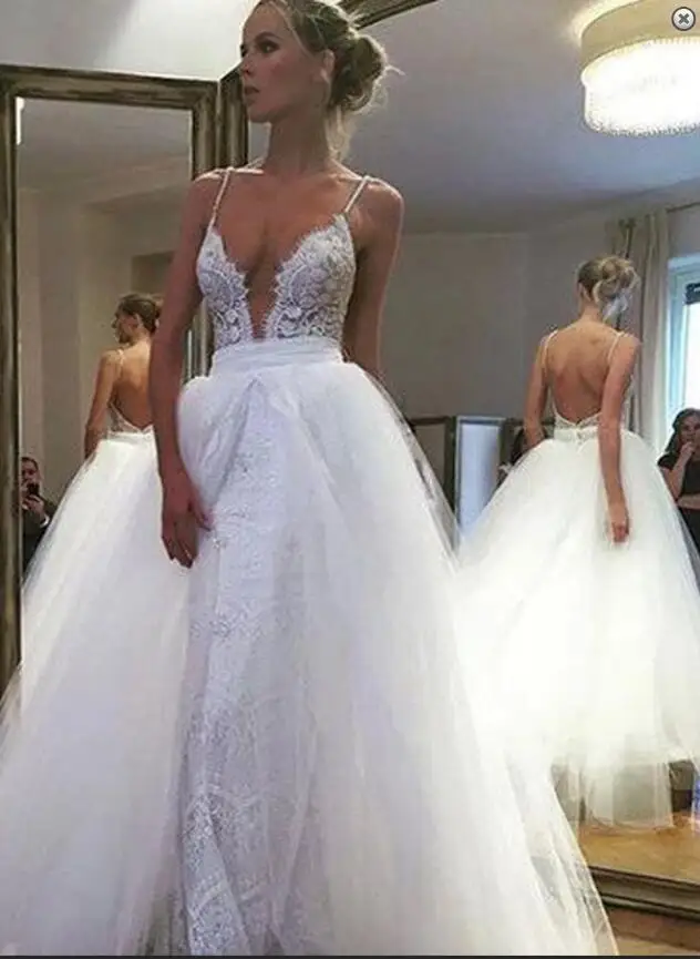 Vestido De Noiva мусульманское свадебное платье Глубокий v-образный вырез кружева иллюзия Съемный Поезд Бохо Дубай арабское свадебное платье