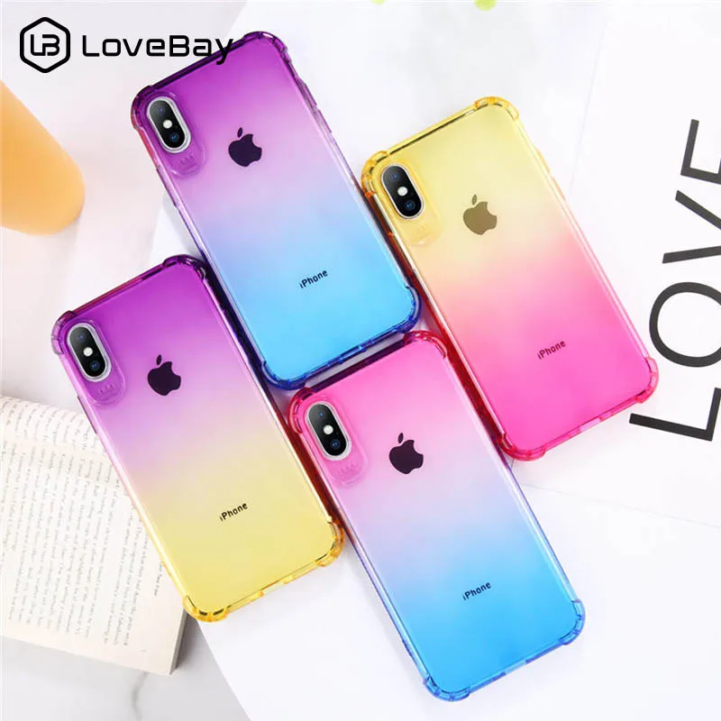

Lovebay Gradient Color Phone Case For iPhone 6 6S 7 8 Plus X XS XR XS Max Transparent Shockproof Cases Soft TPU Back Cover Coque