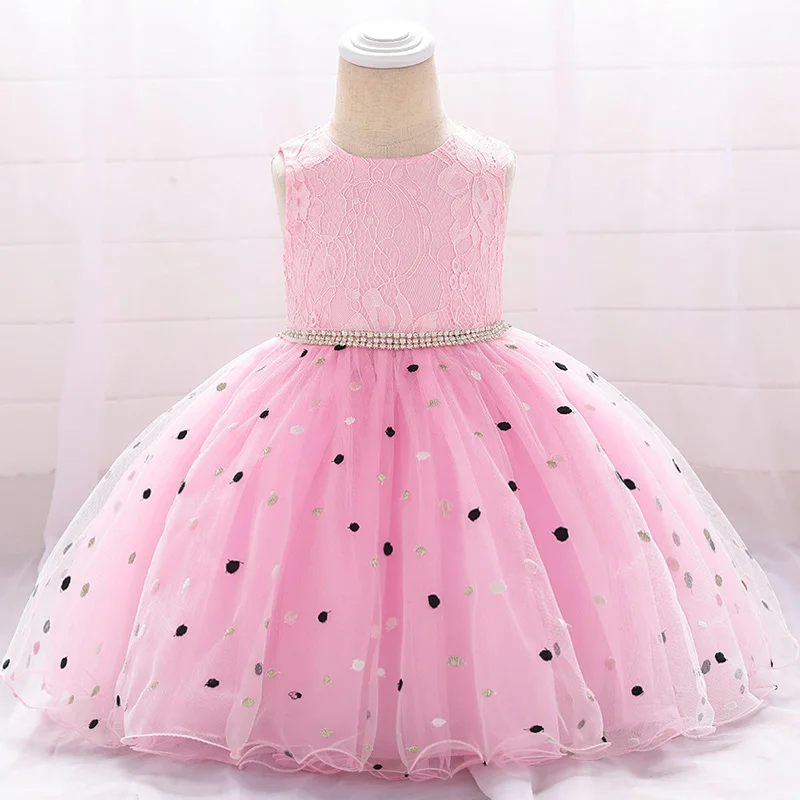 Children's Birthday Princess Party Dress Girl Baby Wave Point Mesh Bridesmaid Elegant Dress Girl Baby Clothes - Цвет: AsPicture