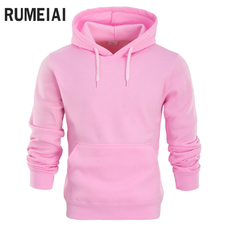 RUMEIAI Brand New Men Casual Hoodies sweatshirt Solid color Print trend
