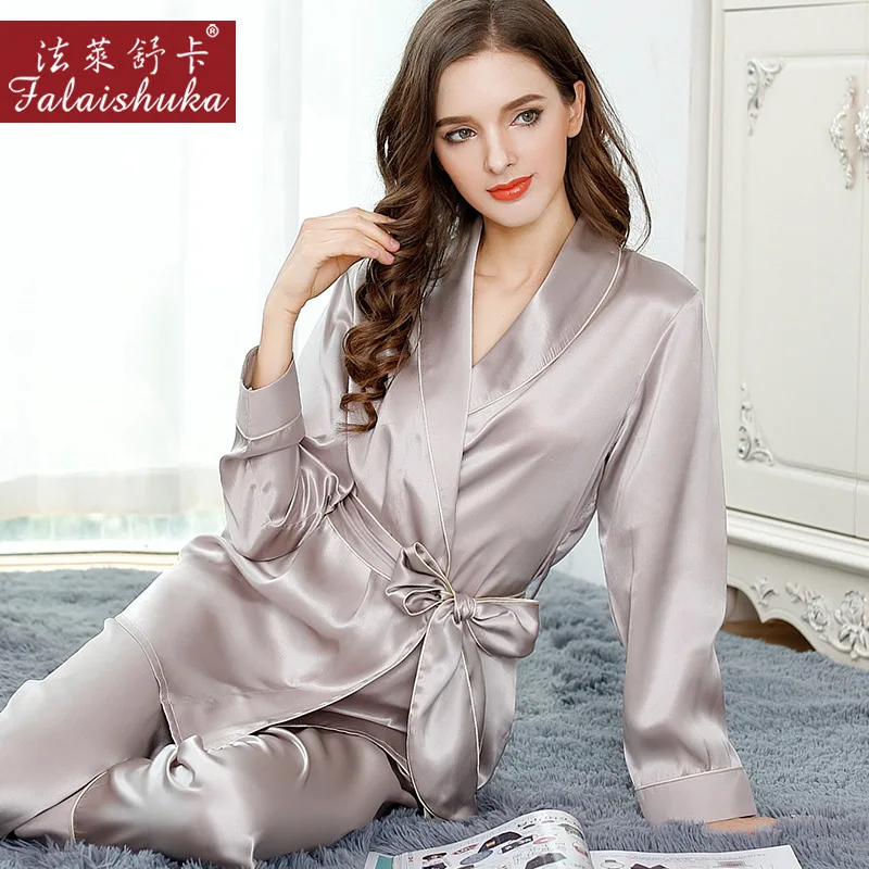 

FLSK Brand Sexy Silk Pajamas Female Autumn 100% Mulberry Silk Long-Sleeved Pajama Pants Sets Sweet Lace Elegant Lady Sleepwear