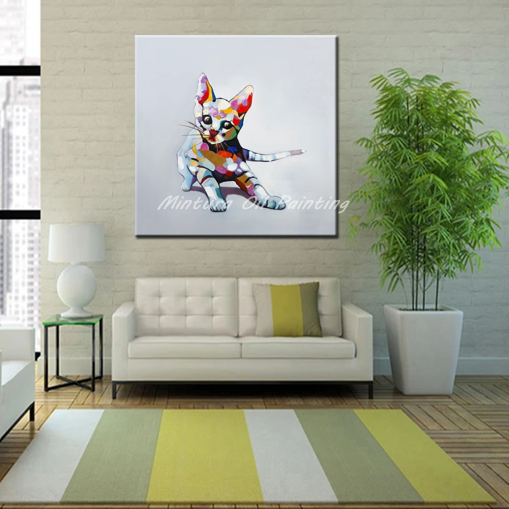 Mintura, Безрамные Картины, ручная роспись, кошка, животное, картина маслом на холсте, современная абстрактная настенная живопись для гостиной, домашний декор