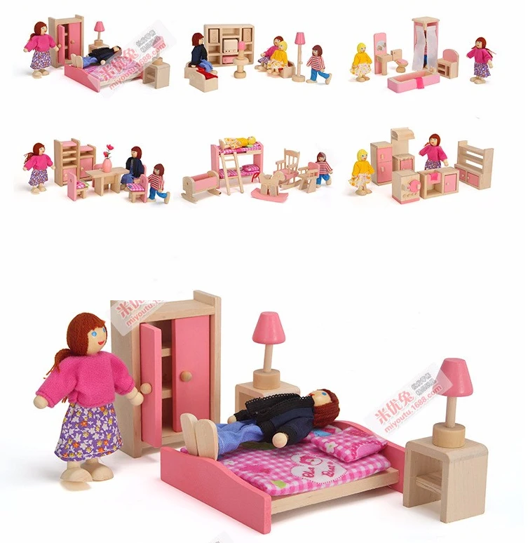 2pcs Room Furniture Decor Baby Doll Crib Bed and Baby Doll Stroller Kid Toy