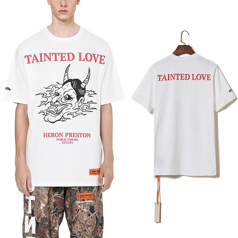 

Heron Preston TAINTED LOVE Letter Logo Print Tshirt PUBLIC FIGURE CCCLXV Devil Pattern Men Tshirt Loose "Style" Embroidered Tee