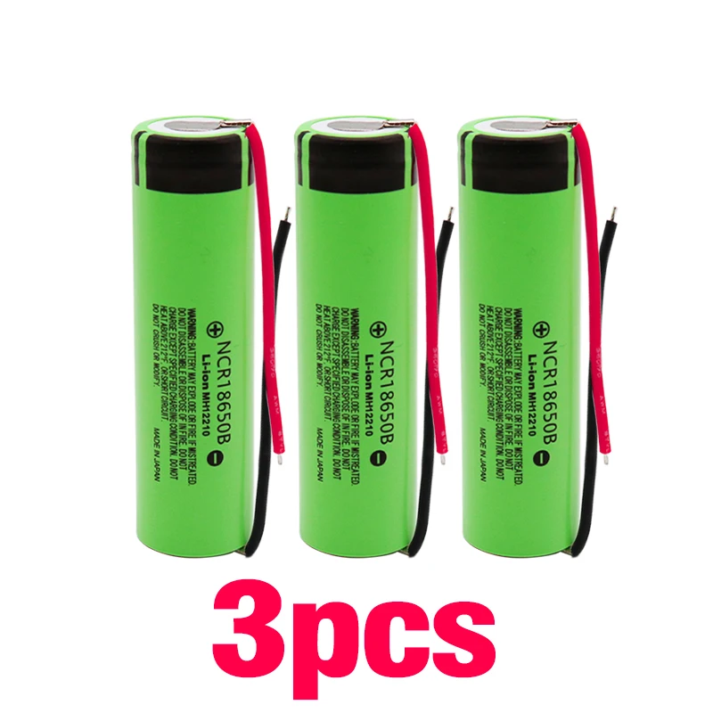 New 18650 battery 3400mah 3.7v lithium battery for NCR18650B 3400mah Suitable for Panasonic flashlight battery+ diy line - Color: 3pcs