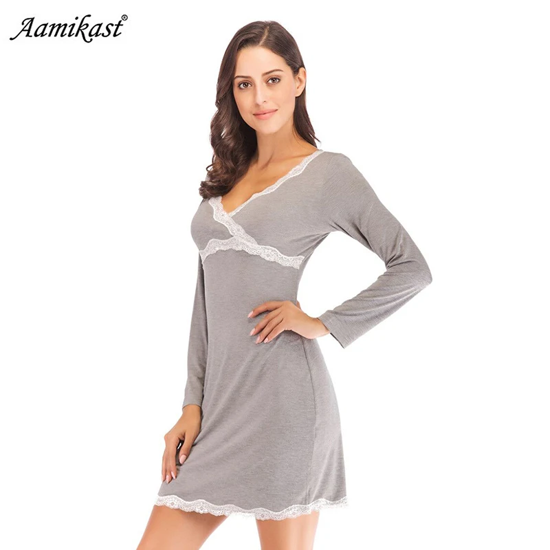 Aamikast осень ночная рубашка ночная одежда пижамы Модальные платья для женщин сексуальное женское белье шелк 22 omme кружево для сна уход за
